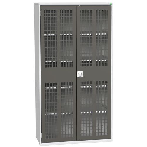 Dílenská skříň policová Bott Verso, drátěné dveře, 4 police, 200 x 105 x 55 cm, šedá-antracit