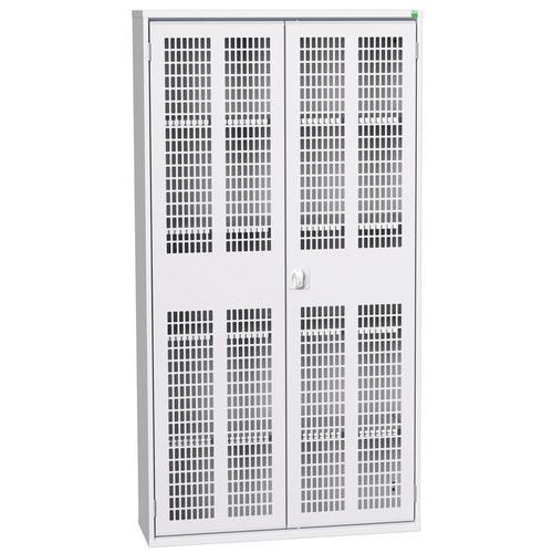 Dílenská skříň policová Bott Verso, drátěné dveře, 4 police, 200 x 105 x 35 cm, šedá-šedá