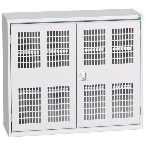 Dílenská skříň policová Bott Verso, drátěné dveře, 2 police, 90 x 105 x 35 cm, šedá-šedá