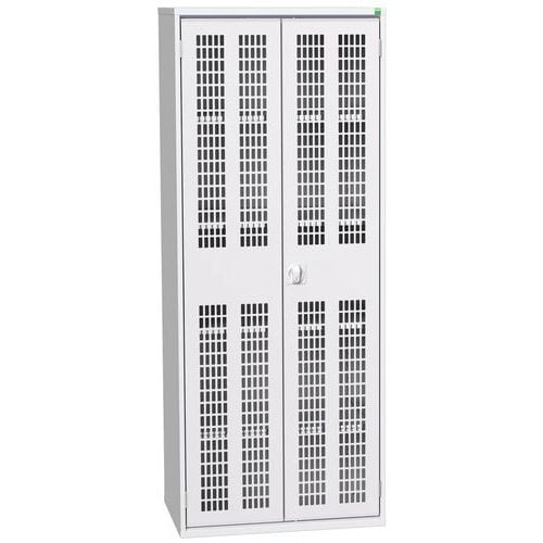 Dílenská skříň policová Bott Verso, drátěné dveře, 4 police, 200 x 80 x 55 cm, šedá-šedá