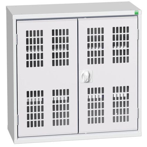 Dílenská skříň policová Bott Verso, drátěné dveře, 80 x 80 x 35 cm, 2 police, šedá-šedá