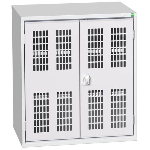 Dílenská skříň policová Bott Verso, drátěné dveře, 90 x 80 x 55 cm, 2 police, šedá-šedá