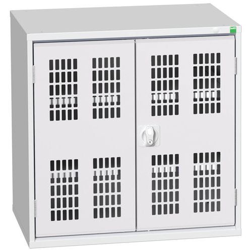 Dílenská skříň policová Bott Verso, drátěné dveře, 80 x 80 x 55 cm, 2 police, šedá-šedá