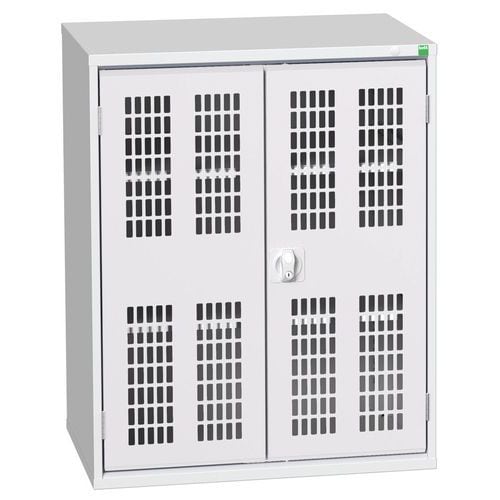 Dílenská skříň policová Bott Verso, drátěné dveře, 100 x 80 x 55 cm, 2 police, šedá-šedá