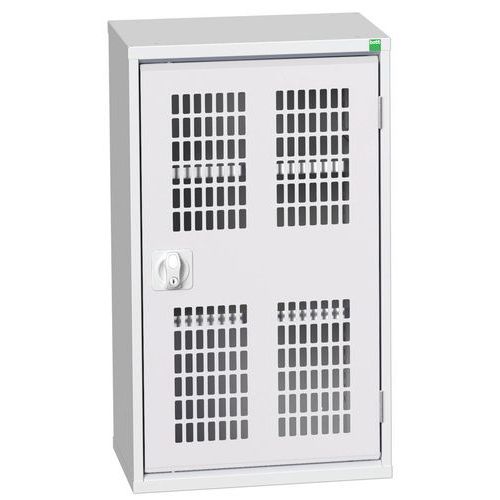 Dílenská skříň policová Bott Verso, drátěné dveře, 90 x 52,5 x 35 cm, 2 police, šedá-šedá