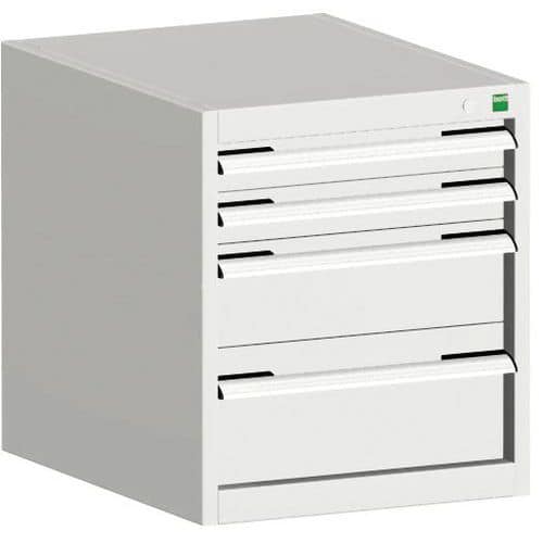 Dílenská zásuvková skříň Bott Cubio, 60 x 52,5 x 65 cm, 4 zásuvky, šedá-šedá