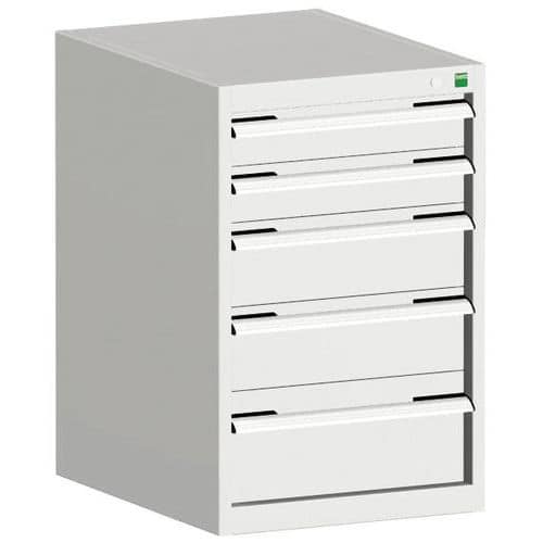 Dílenská zásuvková skříň Bott Cubio, 80 x 52,5 x 52,5 cm, 5 zásuvek, šedá-šedá