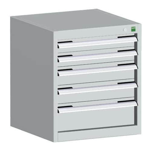 Dílenská zásuvková skříň Bott Cubio, 60 x 52,5 x 52,5 cm, 5 zásuvek, šedá-šedá