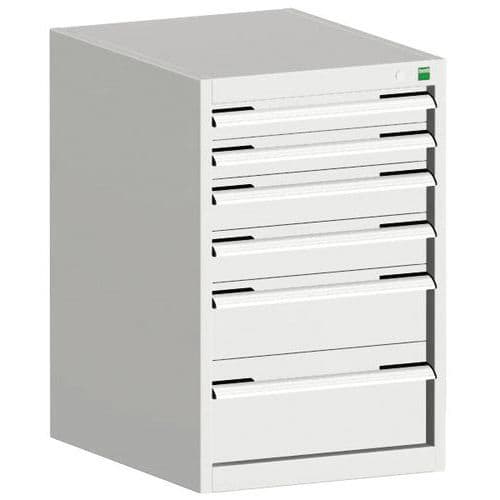 Dílenská zásuvková skříň Bott Cubio, 80 x 52,5 x 65 cm, 6 zásuvek, šedá-šedá