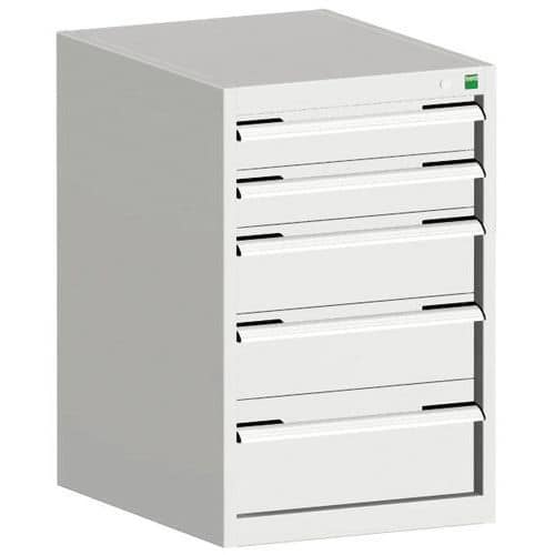 Dílenská zásuvková skříň Bott Cubio, 80 x 52,5 x 65 cm, 5 zásuvek, šedá-šedá