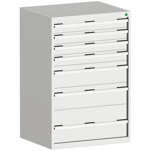 Dílenská zásuvková skříň Bott Cubio, 120 x 80 x 65 cm, 7 zásuvek, šedá-šedá