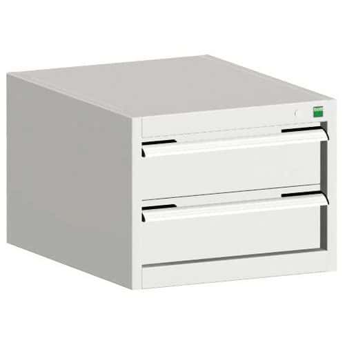 Dílenská zásuvková skříň Bott Cubio, 40 x 52,5 x 65 cm, 2 zásuvky, šedá-šedá