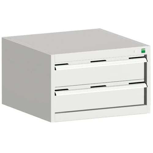 Dílenská zásuvková skříň Bott Cubio, 40 x 65 x 75 cm, 2 zásuvky, šedá-šedá