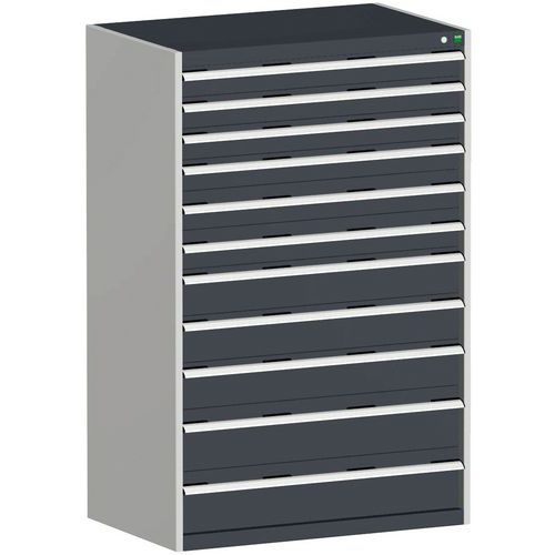 Dílenská zásuvková skříň Bott Cubio, 160 x 105 x 65 cm, 11 zásuvek, šedá-antracit