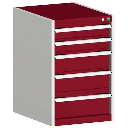 Dílenská zásuvková skříň Bott Cubio, 80 x 52,5 x 52,5 cm, 5 zásuvek, šedá-červená