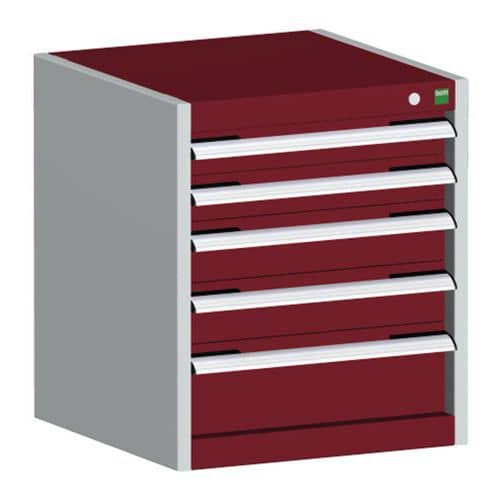 Dílenská zásuvková skříň Bott Cubio, 60 x 52,5 x 52,5 cm, 5 zásuvek, šedá-červená