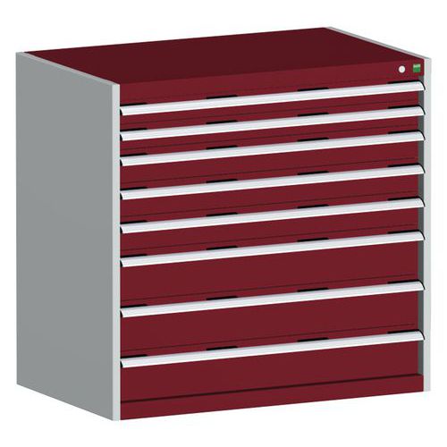 Dílenská zásuvková skříň Bott Cubio, 100 x 105 x 65 cm, 8 zásuvek, šedá-červená