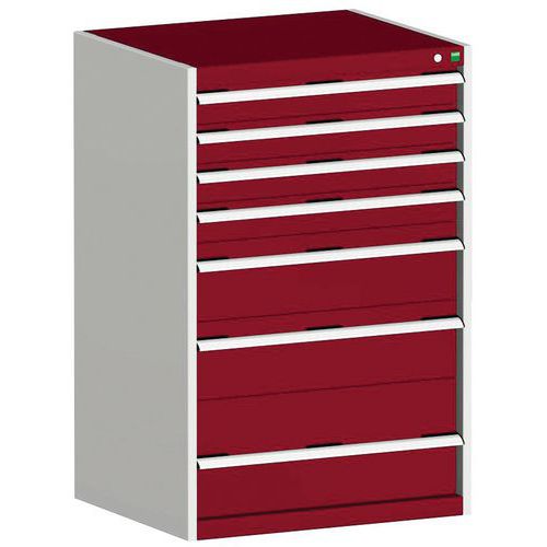 Dílenská zásuvková skříň Bott Cubio, 120 x 80 x 65 cm, 7 zásuvek, šedá-červená