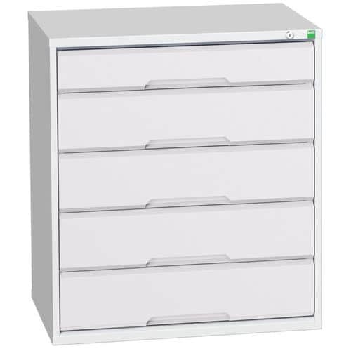 Dílenská zásuvková skříň Bott Verso, 90 x 80 x 55 cm, 5 zásuvek, šedá-šedá