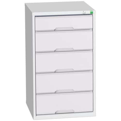 Dílenská zásuvková skříň Bott Verso, 90 x 52,5 x 55 cm, 5 zásuvek, šedá-šedá