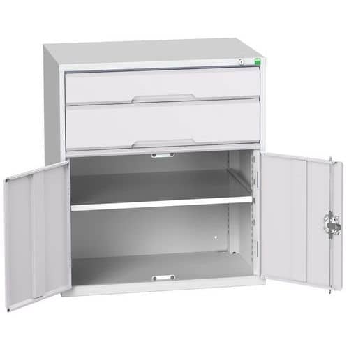 Dílenská zásuvková skříň Bott Verso, 90 x 80 x 55 cm, 2 zásuvky, 1 skříňka, šedá-šedá