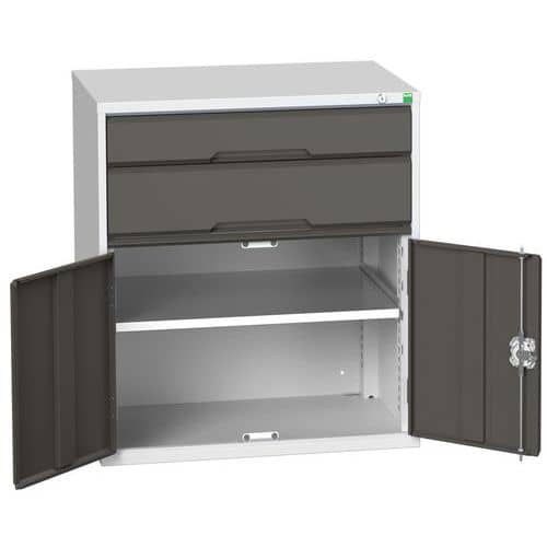 Dílenská zásuvková skříň Bott Verso, 90 x 80 x 55 cm, 2 zásuvky, 1 skříňka, šedá-antracit