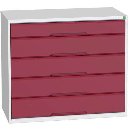 Dílenská zásuvková skříň Bott Verso, 90 x 105 x 55 cm, 5 zásuvek, šedá-červená