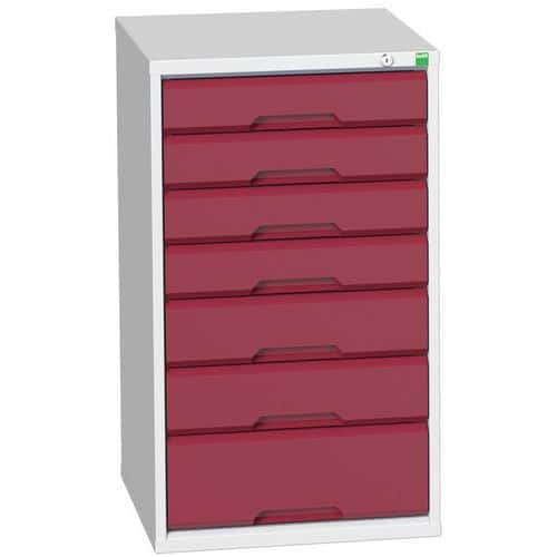 Dílenská zásuvková skříň Bott Verso, 90 x 52,5 x 55 cm, 7 zásuvek, šedá-červená