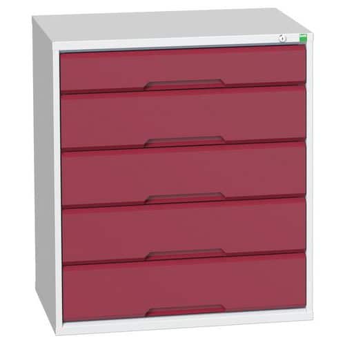 Dílenská zásuvková skříň Bott Verso, 90 x 80 x 55 cm, 5 zásuvek, šedá-červená