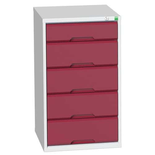 Dílenská zásuvková skříň Bott Verso, 90 x 52,5 x 55 cm, 5 zásuvek, šedá-červená