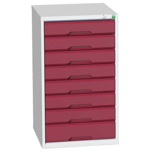 Dílenská zásuvková skříň Bott Verso, 90 x 52,5 x 55 cm, 8 zásuvek, šedá-červená