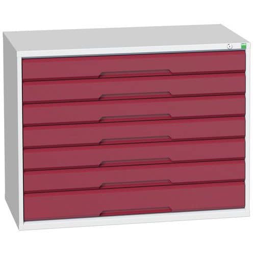 Dílenská zásuvková skříň Bott Verso, 80 x 105 x 55 cm, 7 zásuvek, šedá-červená