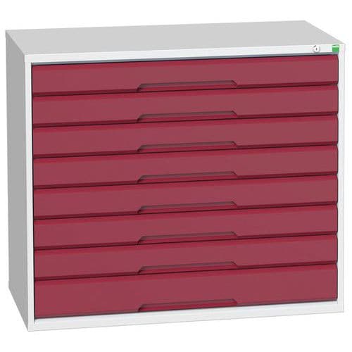 Dílenská zásuvková skříň Bott Verso, 90 x 105 x 55 cm, 8 zásuvek, šedá-červená