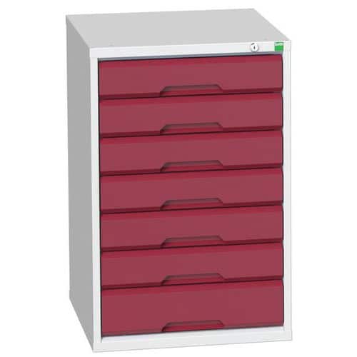 Dílenská zásuvková skříň Bott Verso, 80 x 52,5 x 55 cm, 7 zásuvek, šedá-červená