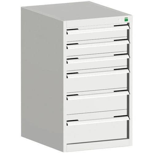 Dílenská zásuvková skříň Bott Cubio, 90 x 52,5 x 52,5 cm, 6 zásuvek, šedá-šedá