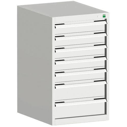 Dílenská zásuvková skříň Bott Cubio, 90 x 52,5 x 52,5 cm, 7 zásuvek, šedá-šedá