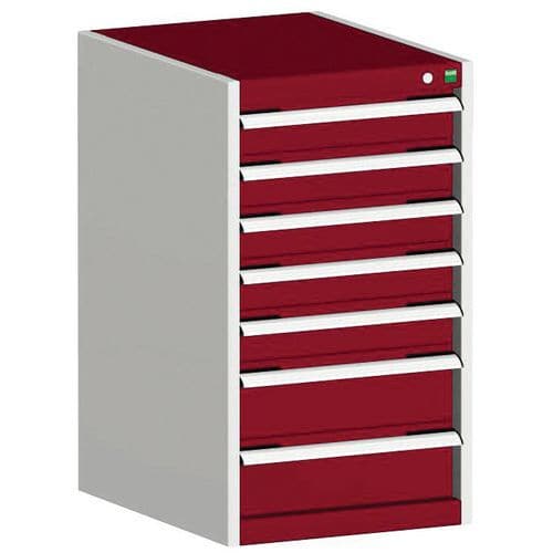 Dílenská zásuvková skříň Bott Cubio, 90 x 52,5 x 52,5 cm, 7 zásuvek, šedá-červená