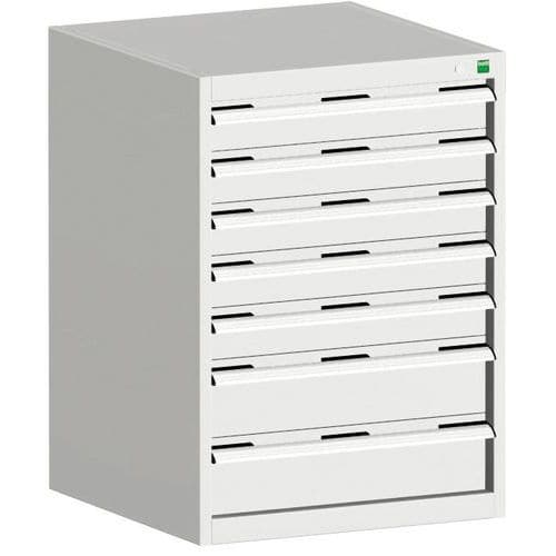 Dílenská zásuvková skříň Bott Cubio, 90 x 65 x 65 cm, 7 zásuvek, šedá-šedá