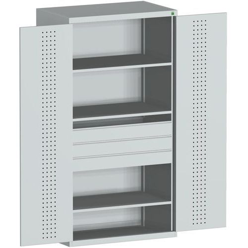 Dílenská skříň se zásuvkami Bott Cubio, 200 x 105 x 65 cm, 3 police, 3 zásuvky, šedá-šedá