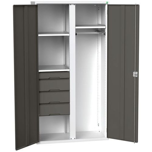 Kovová skříň pro údržbu Bott Verso, 200 x 105 x 55 cm, 3 police, 4 zásuvky, šedá-antracit