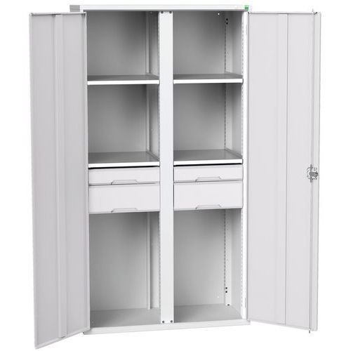 Kovová skříň pro údržbu Bott Verso, 200 x 105 x 55 cm, 4 police, 4 zásuvky, šedá-šedá