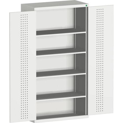 Dílenská skříň Bott Cubio, 200 x 105 x 65 cm, perfo dveře, šedá-šedá