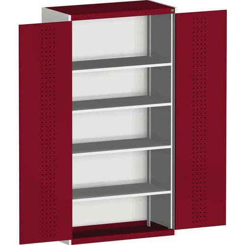 Dílenská skříň Bott Cubio, 200 x 105 x 65 cm, perfo dveře, šedá-červená