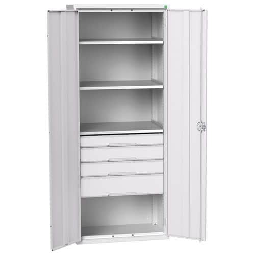 Dílenská skříň se zásuvkami Bott Verso, 200 x 80 x 55 cm, 3 police, 4 zásuvky, šedá-šedá