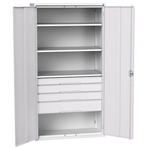 Dílenská skříň se zásuvkami Bott Verso, 200 x 105 x 55 cm, 3 police, 4 zásuvky, šedá-šedá