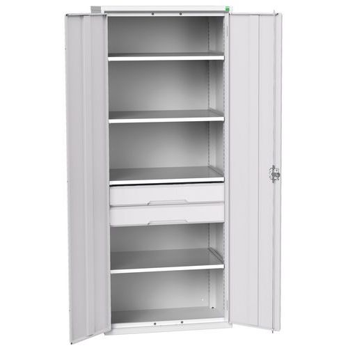 Dílenská skříň se zásuvkami Bott Verso, 200 x 80 x 55 cm, 4 police, 2 zásuvky, šedá-šedá