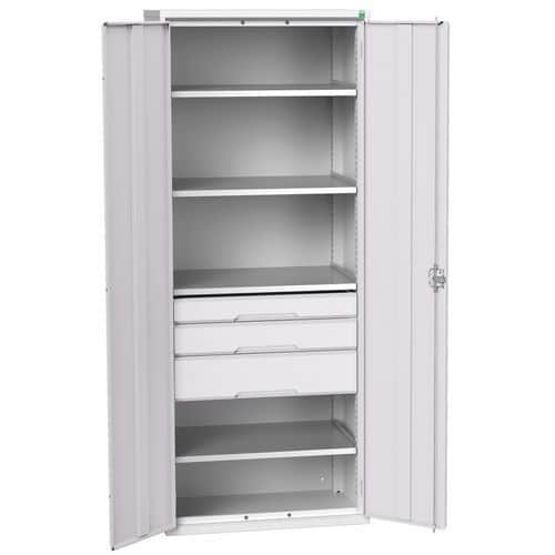 Dílenská skříň se zásuvkami Bott Verso, 200 x 80 x 55 cm, 4 police, 3 zásuvky, šedá-šedá