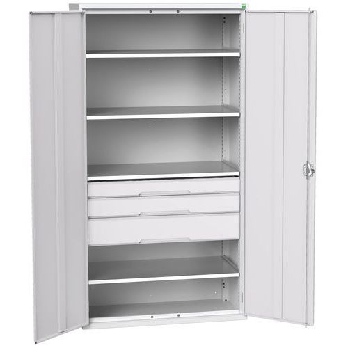 Dílenská skříň se zásuvkami Bott Verso, 200 x 105 x 55 cm, 4 police, 3 zásuvky, šedá-šedá