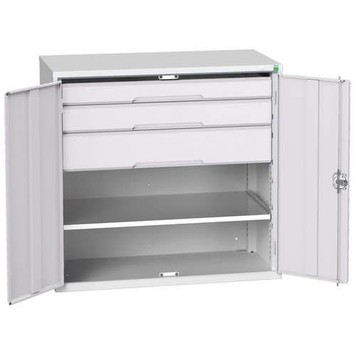 Dílenská skříň se zásuvkami Bott Verso, 100 x 105 x 55 cm, 1 police, 3 zásuvky, šedá-šedá