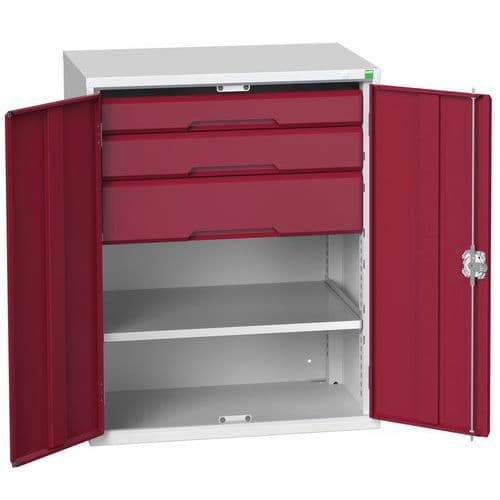 Dílenská skříň se zásuvkami Bott Verso, 100 x 80 x 55 cm, 1 police, 3 zásuvky, šedá-červená